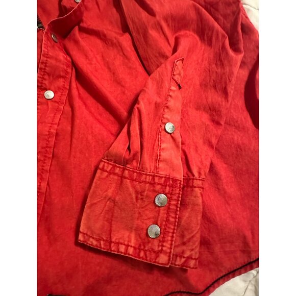 VTG Cowboy Up Embroidered Cotton Woven Snap buttons Mens L shirt flipp cuffs - Picture 13 of 16